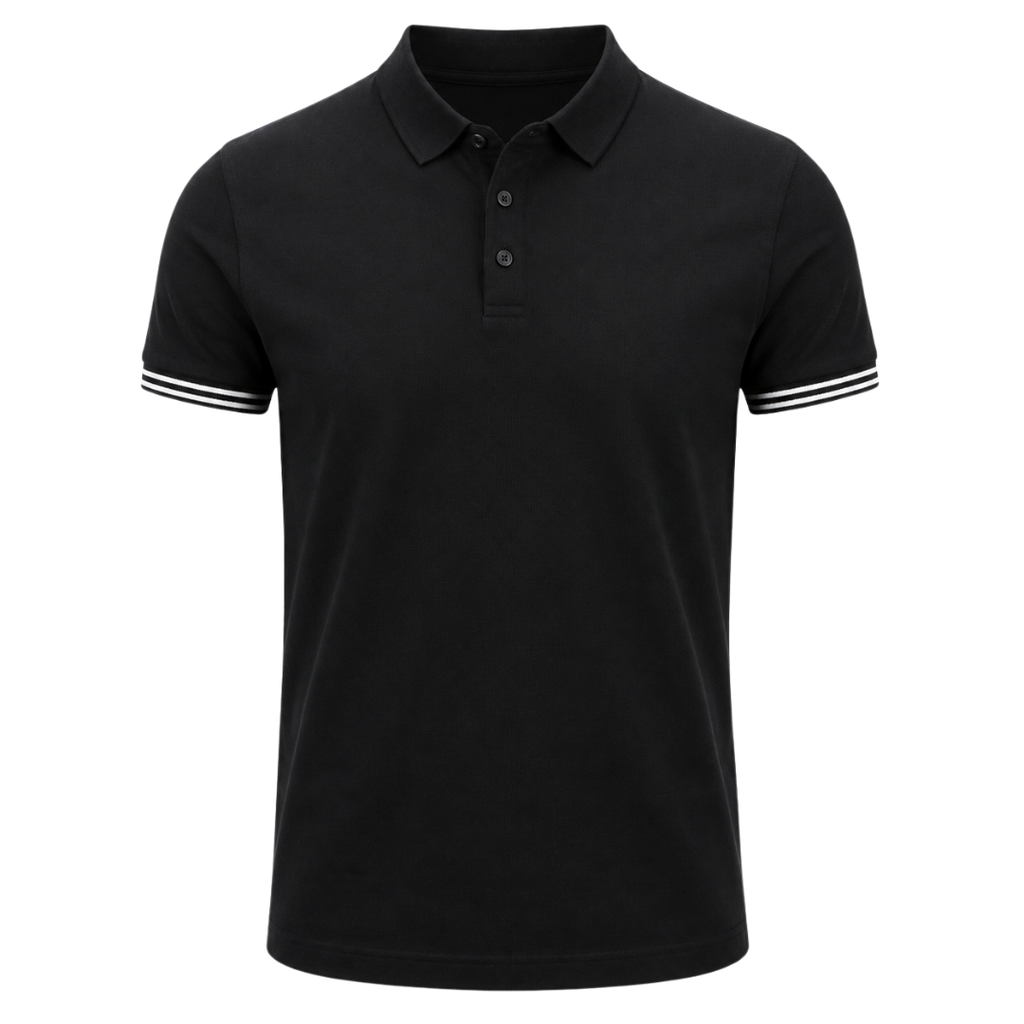 Premium Black Striped-Cuff Polo Shirt | Westton Clower