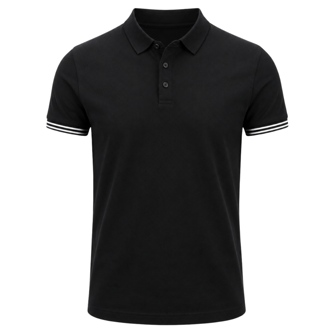 Premium Black Striped-Cuff Polo Shirt | Westton Clower