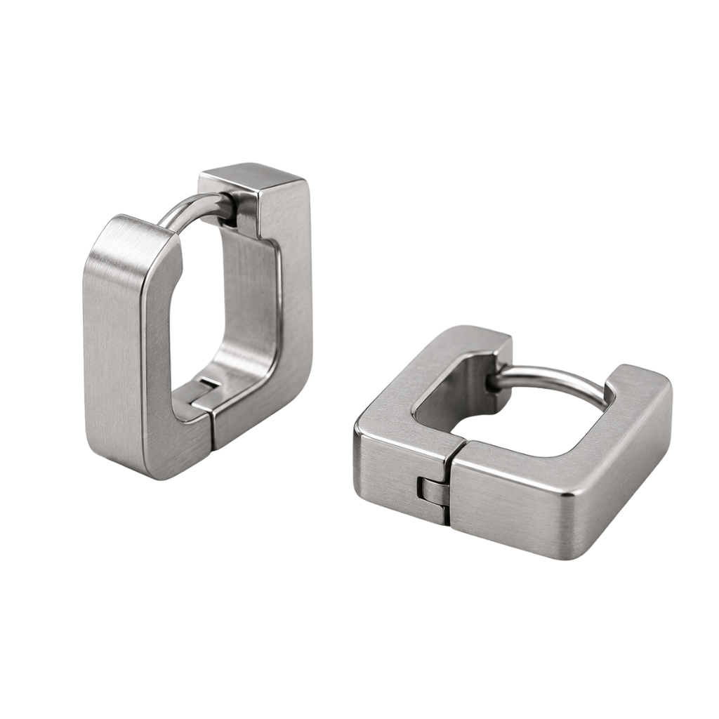 Brushed Stainless Steel Square Hoop Earrings – Silver | Westton Clower