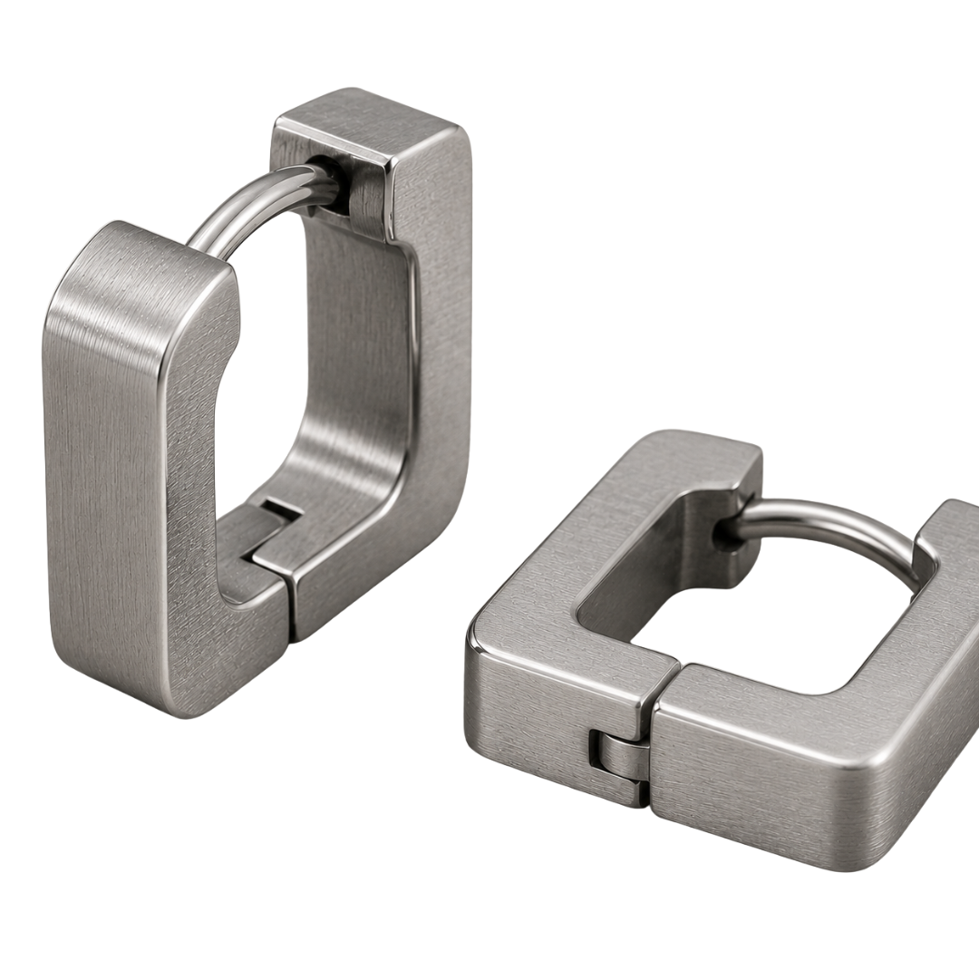 Brushed Stainless Steel Square Hoop Earrings – Silver | Westton Clower