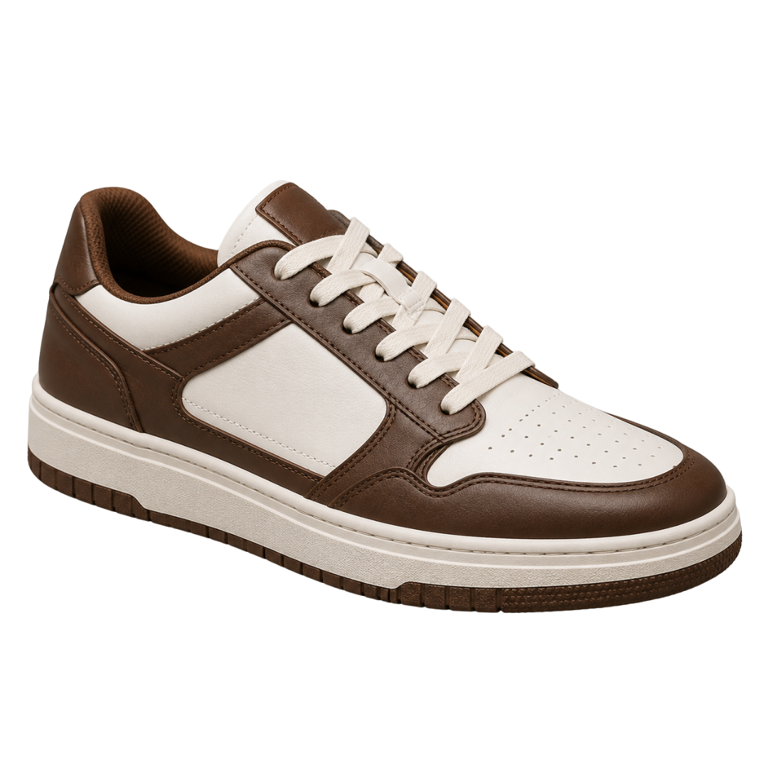 Premium Panelled Leather Trainers – Brown & White | Westton Clower