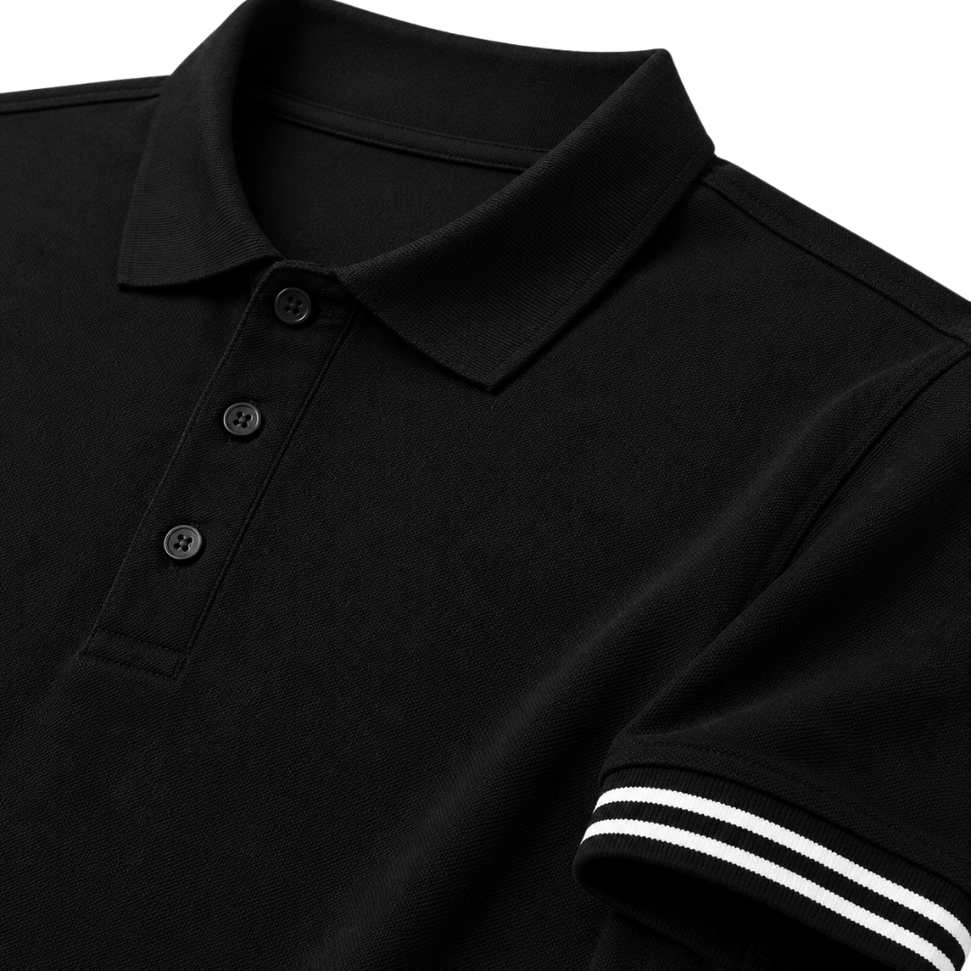 Premium Black Striped-Cuff Polo Shirt | Westton Clower