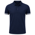 Premium Navy Striped-Cuff Polo Shirt | Westton Clower